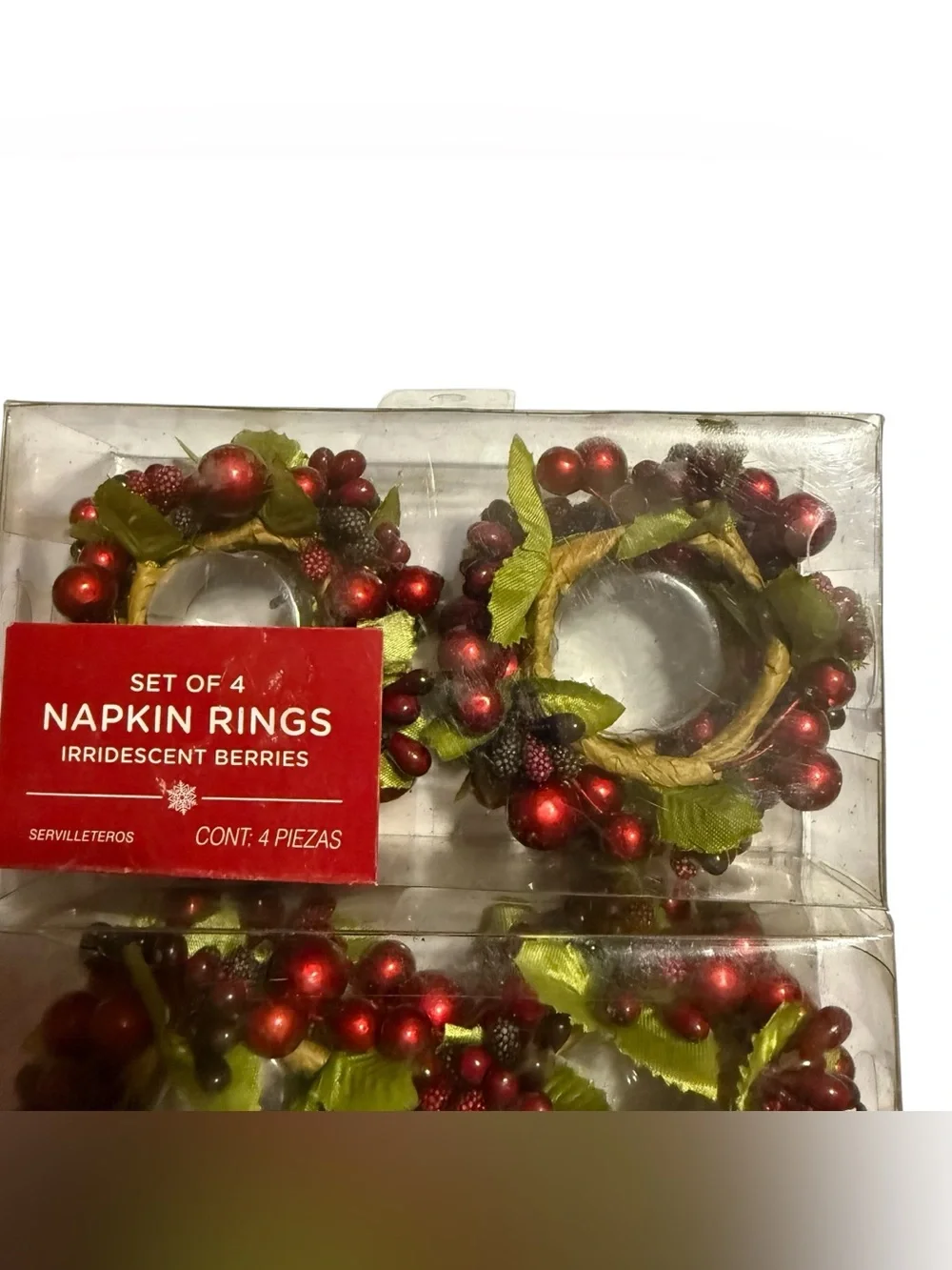 Set of 12 Holiday Napkin Rings – Iridescent Berries & Leaves